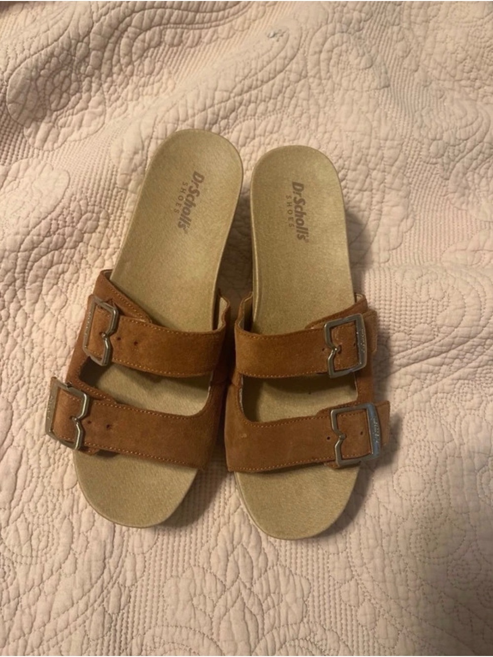 Dr. Scholl's Double Buckle Suede Sandals in brown